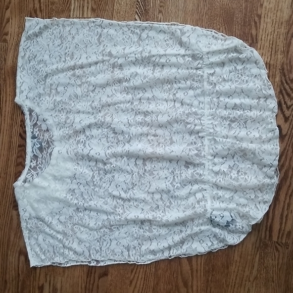 (L) Iz Byer Off White Lace Loose Fit Flowy Sheer Top Nylon Blend Elastic Waist - Picture 9 of 9